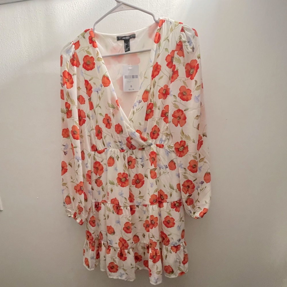 Floral faux wrap mini dress